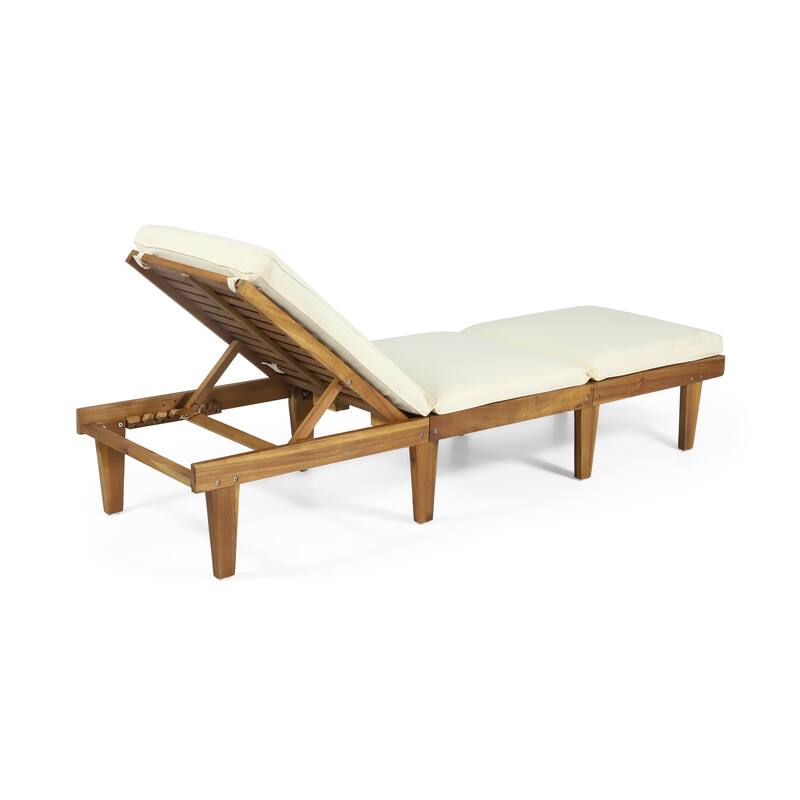 Roomfitters Ariana Acacia Wood Chaise Lounge with Cushion and Armrests, Teak Finish