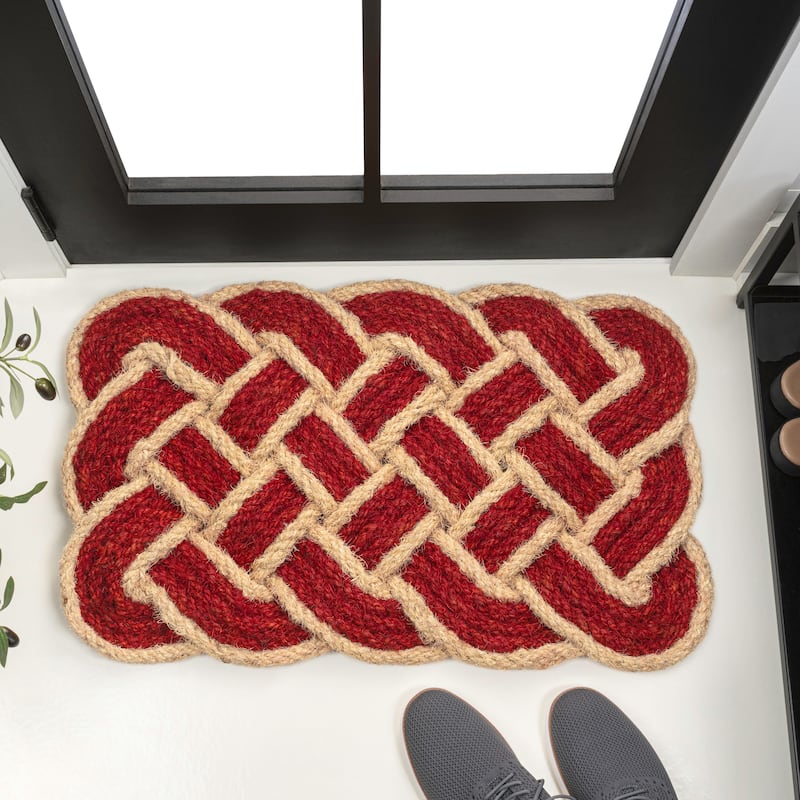 Maeve Classic Coastal Scalloped Basketweave Coir Indoor/Outdoor DoorMat - Red/Bleach - 18 in. x 30 in.