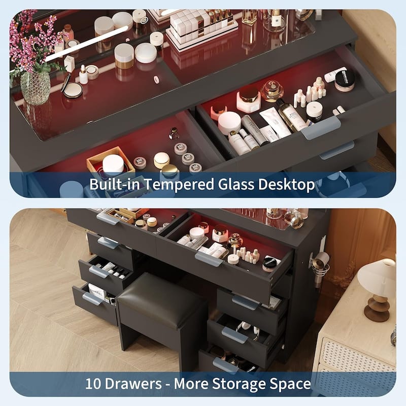 Vanity Desk, Makeup Dressing Table with Large Mirror and Lights