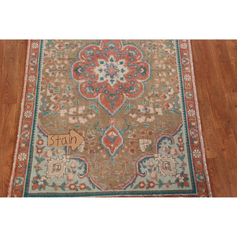 Hand Knotted Oriental 100% Wool Carpet Traditional Medallion Brown Tabriz Area Rug - 4' 9'' X 3' 0''