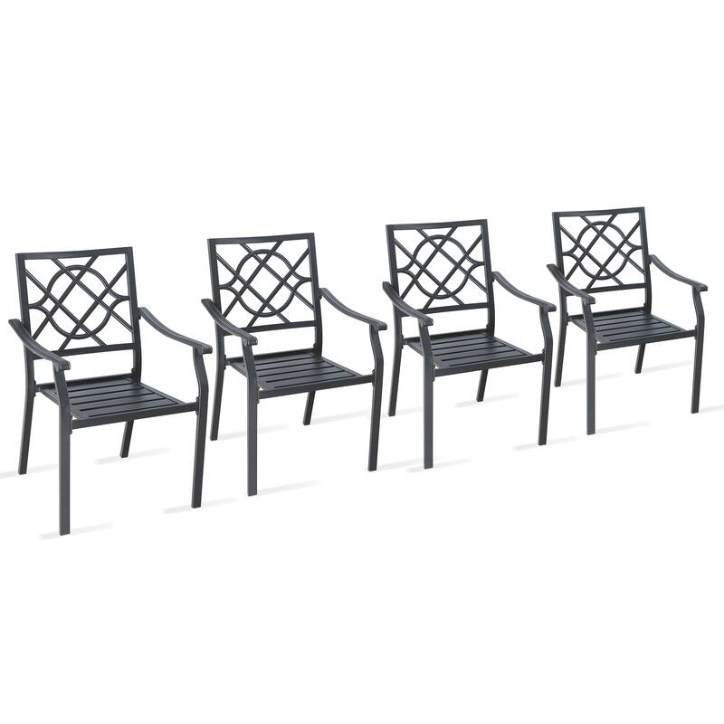 Patio Dining Chairs Outdoor Chair Set with Steel Frame and Armrest - 4 pieces