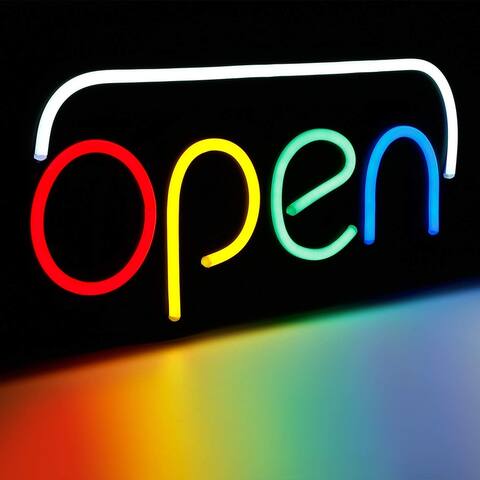 LED Open Neon Light Sign, RGB Letter Window Displaying Light for Bar, Store - 1PACK