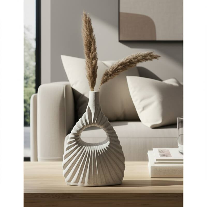 Pottery Vase Sculptural Open Center for Decorative Table Accent