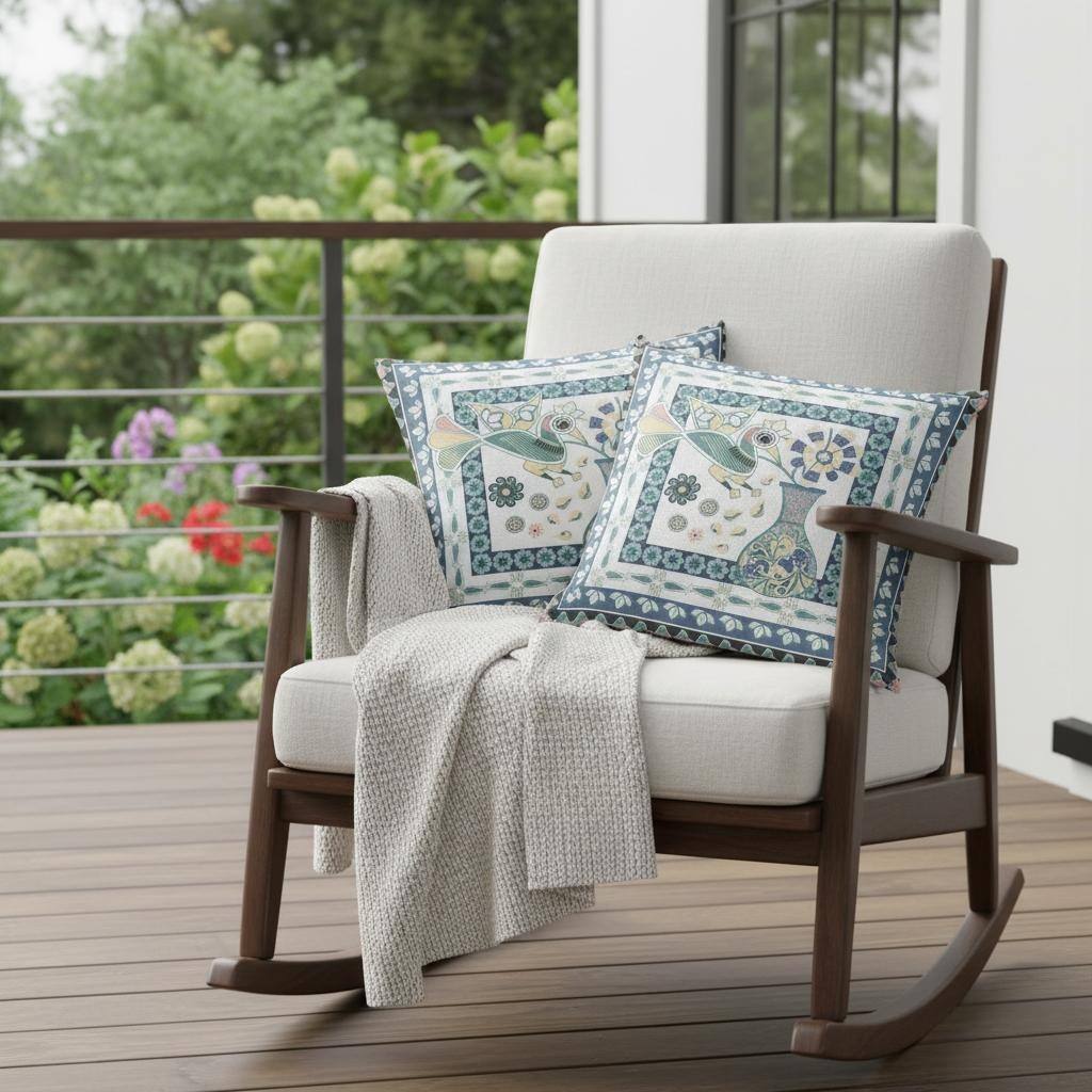 HomeRoots Set of Two 16" X 16" Blue and White Peacock Blown Seam Floral Indoor Outdoor Throw Pillow - 16.00' X '16.00' X '5.00