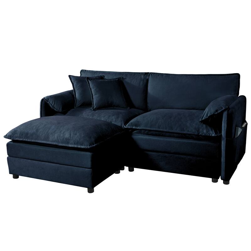 75.59" Chenille Upholstered L-Shaped Modular Sectional Sofa with Double-Layer Cushions, DIY Combination
