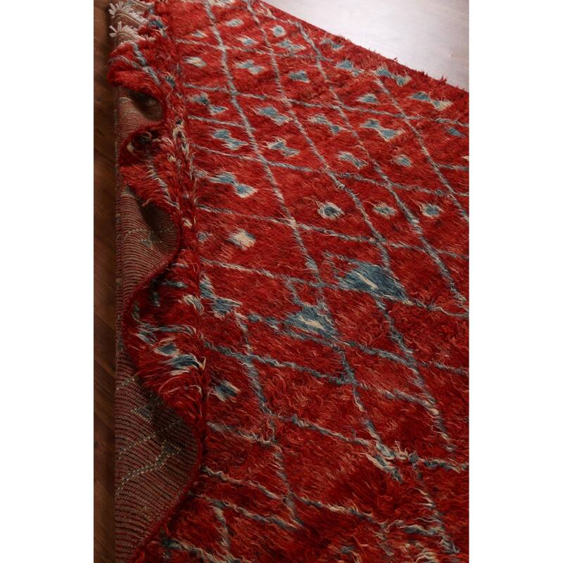 Hand Knotted Oriental 100% Wool Carpet Modern Tribal Red Moroccan Area Rug - 9' 9'' X 6' 5''