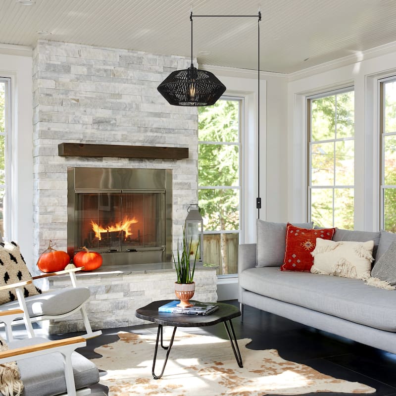 1-light Classic Semi Flush Mount Chandelier, Single Drum Pendant Light for Dining Room Living Room Bedroom Kitchen