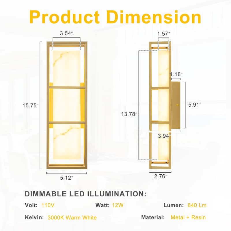 Brushed Gold LED Wall Sconce with White Alabaster Resin Shade