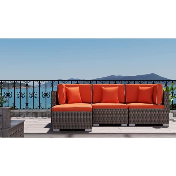 Saint Birch Carrington 4 Piece Rattan Sectional Seating Group With Cushions And Accent Pillow Overstock 32005514