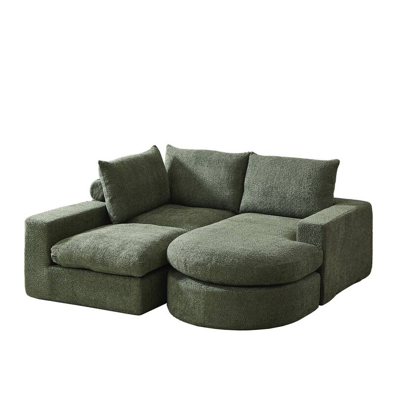 Curved Sectional Sofa with L-Shape Chaise, Chenille Upholstered Boneless Cloud Sofa, Modular 4 Seat Corner Sofa with Cushions