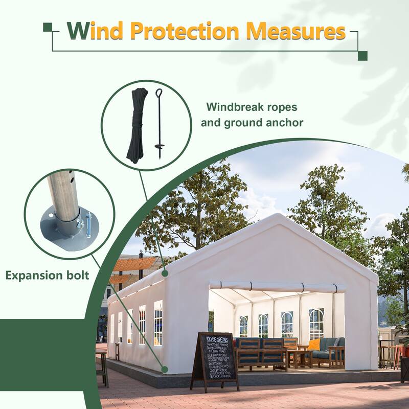 Large White Event Canopy Tent with Zipper Doors and Waterproof PE Cover for Backyard or Gatherings