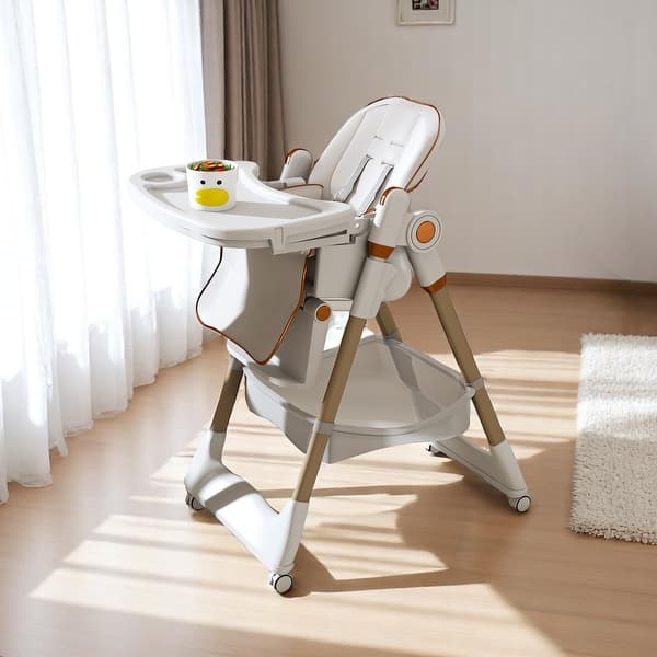 slide 2 of 28, KISRAIS Portable Adjustable Baby High Chair with Safety Belt, Silent Lockable Wheels