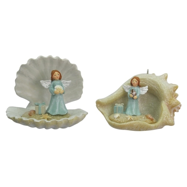Beach Angels in Clam Shells Christmas Holiday Ornaments Set of 2 Resin. Opens flyout.