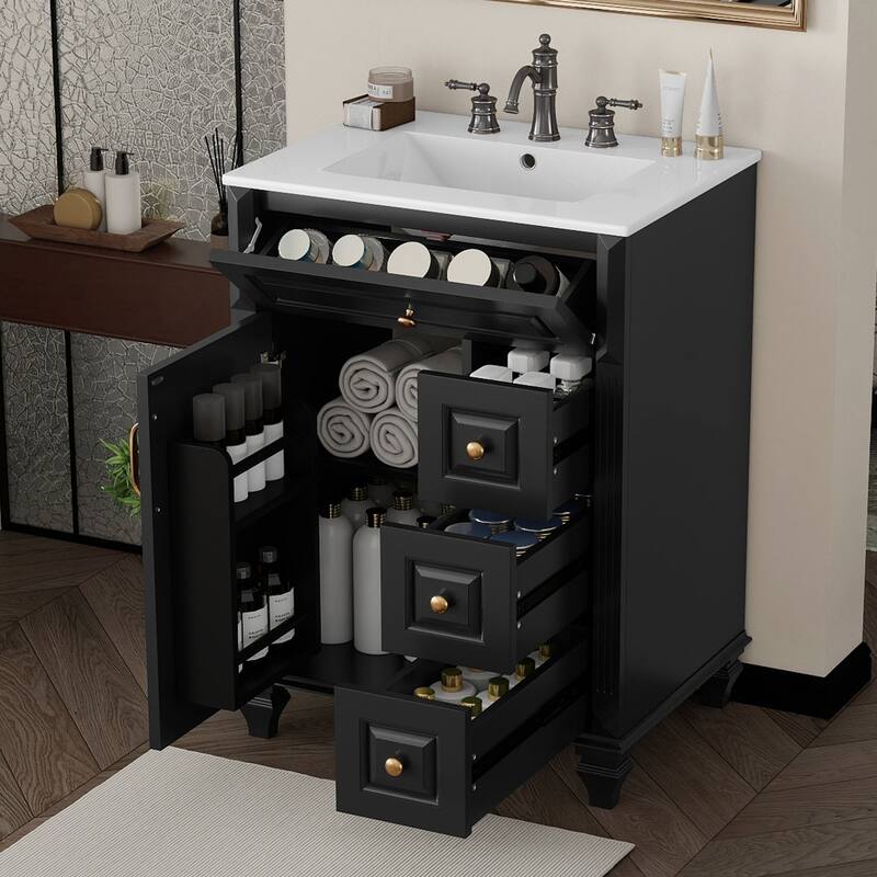 Bathroom Vanity with Ceramic Sink Top, Bathroom Cabinet Base and Ceramic Basin Set