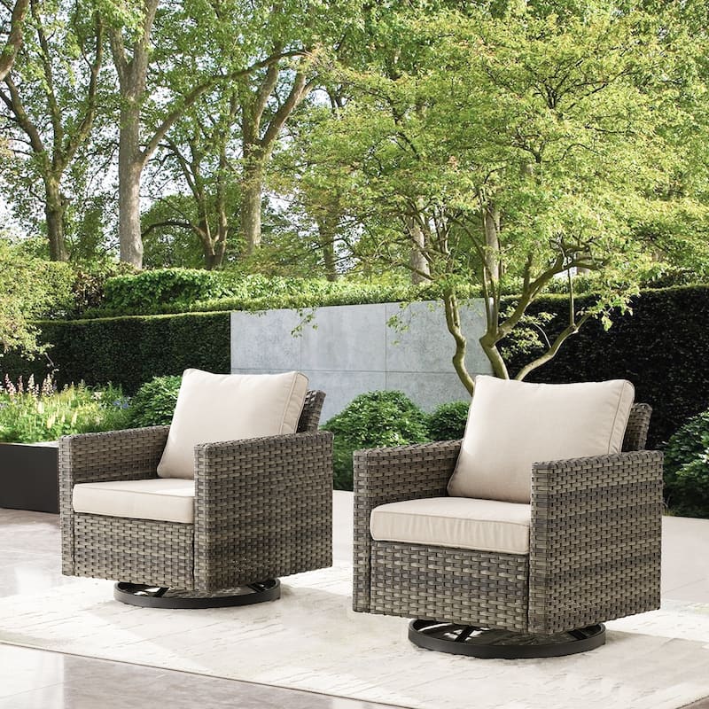 2PCS Gymojoy Outdoor Patio Swivel Chairs with Cushion - Beige - Grey