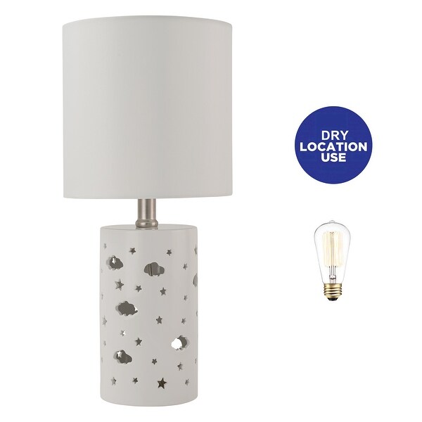 C Cattleya 17.5in 1 Light Starry Table Lamp with White Ceramic Base and Fabric Shade