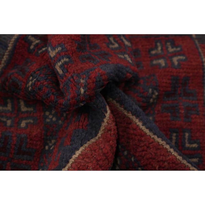 Hand Knotted Oriental 100% Wool Carpet Traditional Tribal Red Balouch Runner Rug - 7' 8'' X 2' 2''