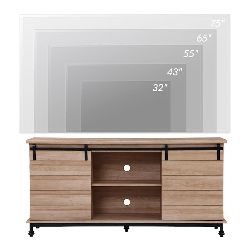 WAMPAT Farmhouse Sliding Barn Door TV Stands Storage Cabinets Entertainment Stand for TVs Up to 65"