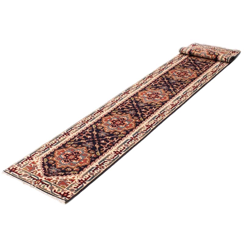 ECARPETGALLERY Hand-knotted Serapi Heritage Dark Navy Wool Rug - 2'6 x 19'10