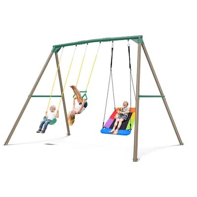 9.5' Tall Heavy Duty Metal Swingset Outdoor for Backyard