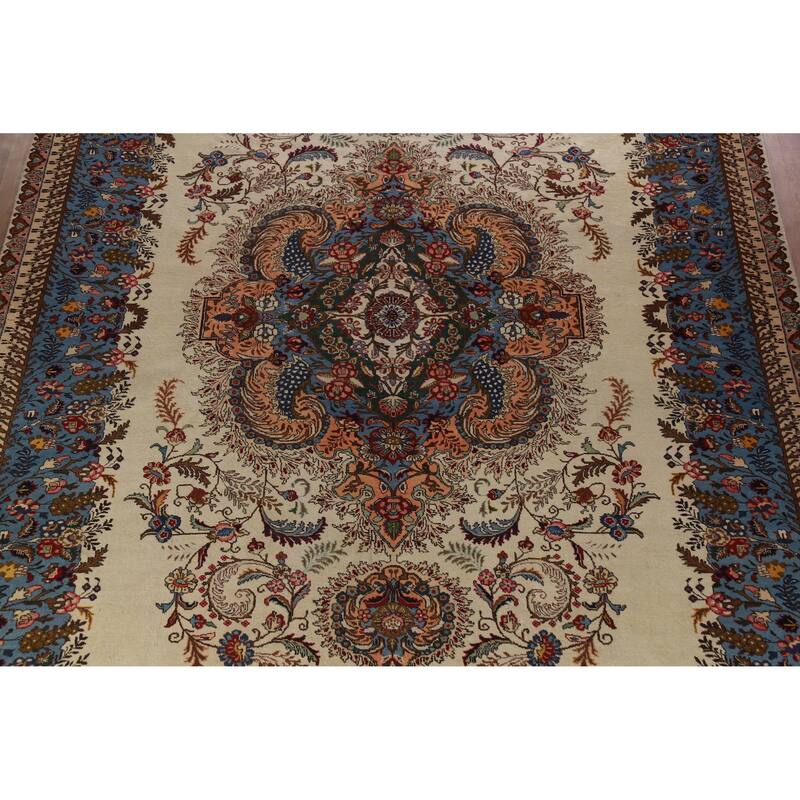 Hand Knotted Oriental 100% Wool Carpet Traditional Floral Beige & Ivories Tabriz Area Rug - 15' 2'' X 10' 1''