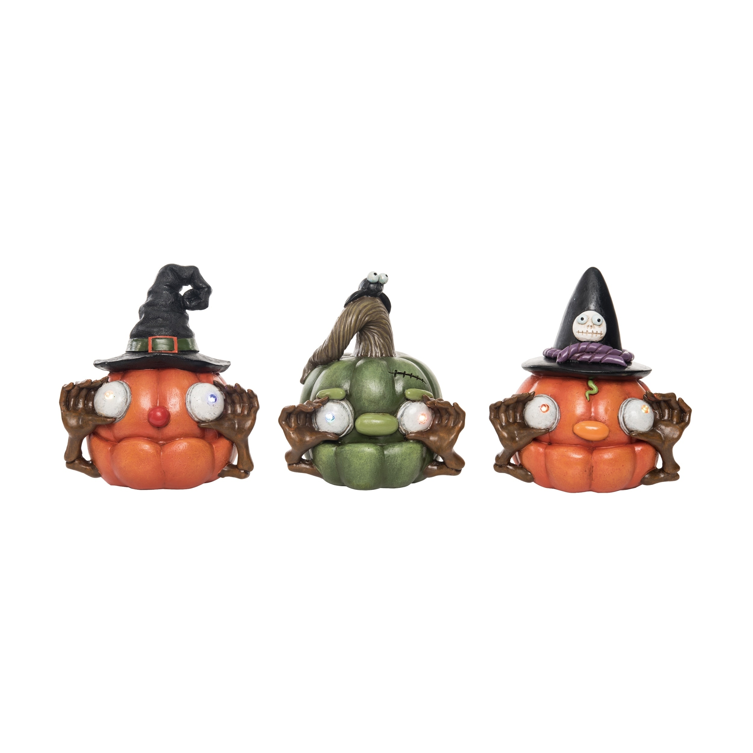Resin Light Up Pumpkin Decor Set of Three Halloween Decorations