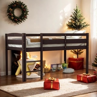 Contemporary Design Twin Wood Low Loft Beds with Ladder, Solid Construction & Versatility Galore, Maximized Space, Espresso