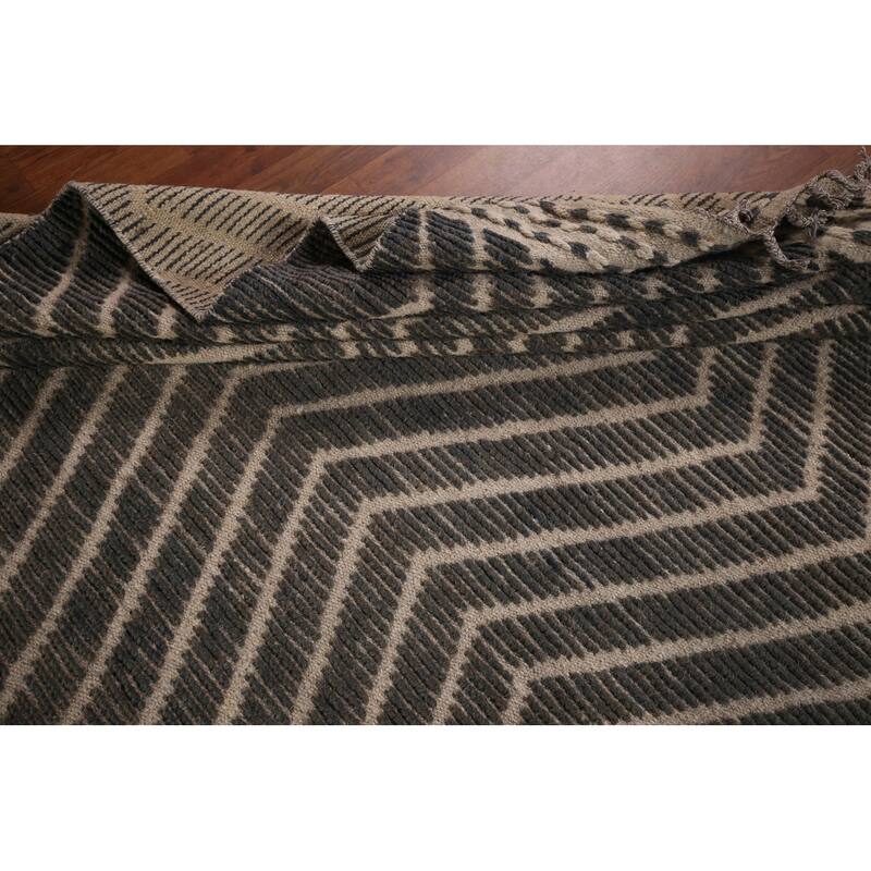 All-Over Chevron Style Moroccan Oriental Rug Hand-Knotted Wool Carpet - 11'9"x 18'7"