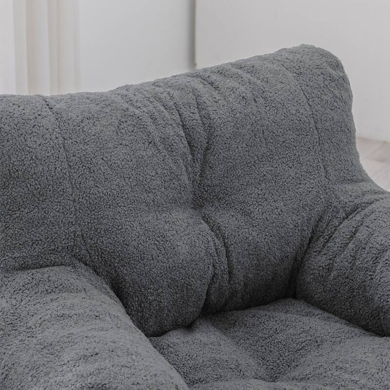 Grondin Mid-Century Modern Faux Fur Fabric Upholstery Bean Bag Chair Tufted Foam Padding Lazy Sofa with Armrests