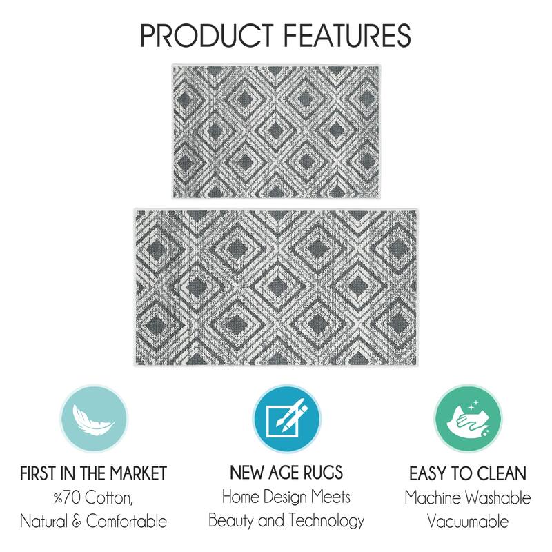 Sussexhome Non Skid Washable Kitchen Runner Rugs Set of 2 - Set of 44 x 24 and 31.5 x 20 Inches