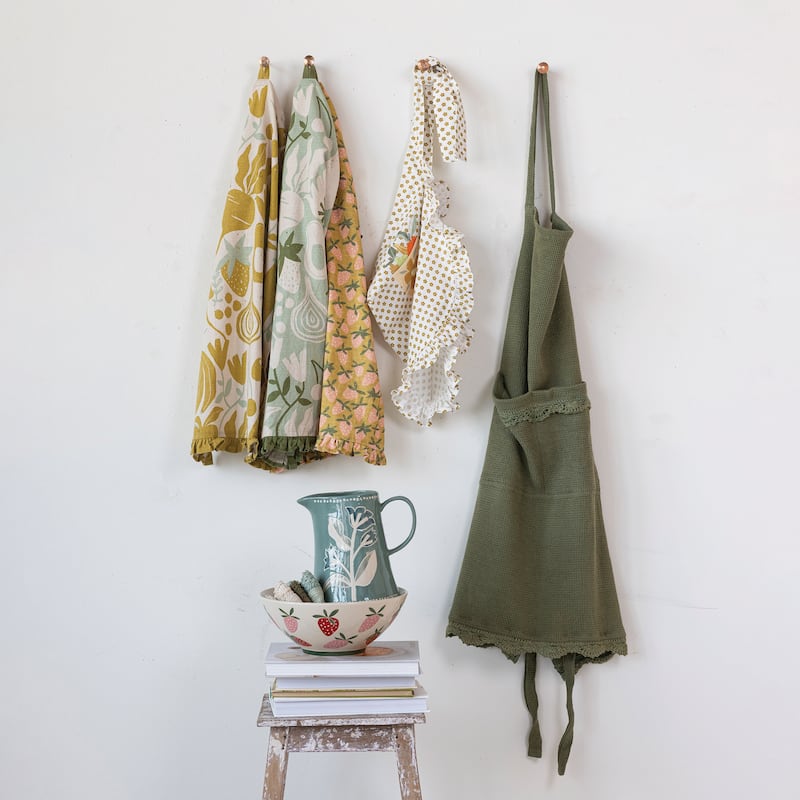 Waffle Weave Cotton Apron with Crochet Lace Trim - 28.0"L x 32.0"W x 0.3"H - 28.0"L x 32.0"W x 0.3"H