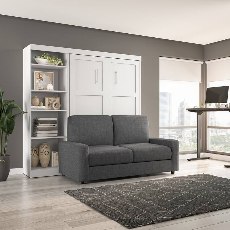 Queen Murphy Bed with Sofa and Shelving Unit (96W)