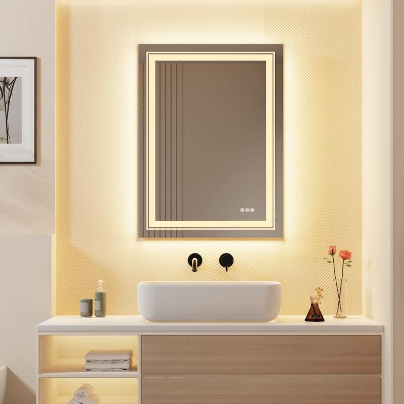 Rectangle Illuminated LED Bathroom Mirror Anti Fog Wall Mounted