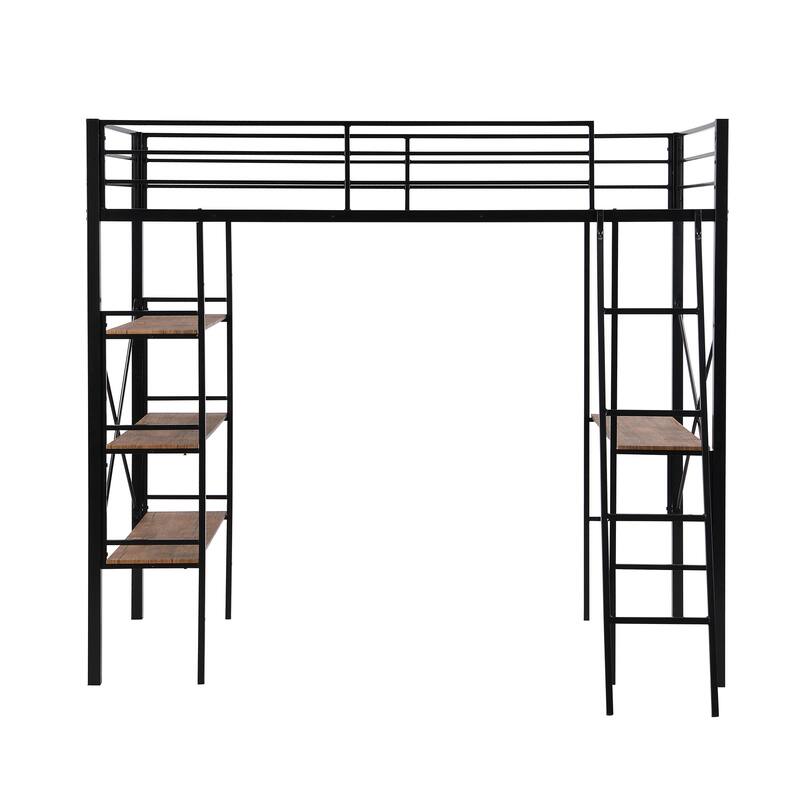 Twin Size Metal Loft Platform Bed with Built-in Desk and Shelves, Space-Saving Design, Sturdy Frame, No Box Spring Required