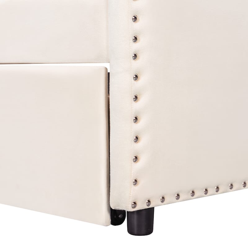 Velvet Twin Daybed with Elevating Pop-Up Trundle & Nailhead Trim by Harper&Bright Designs