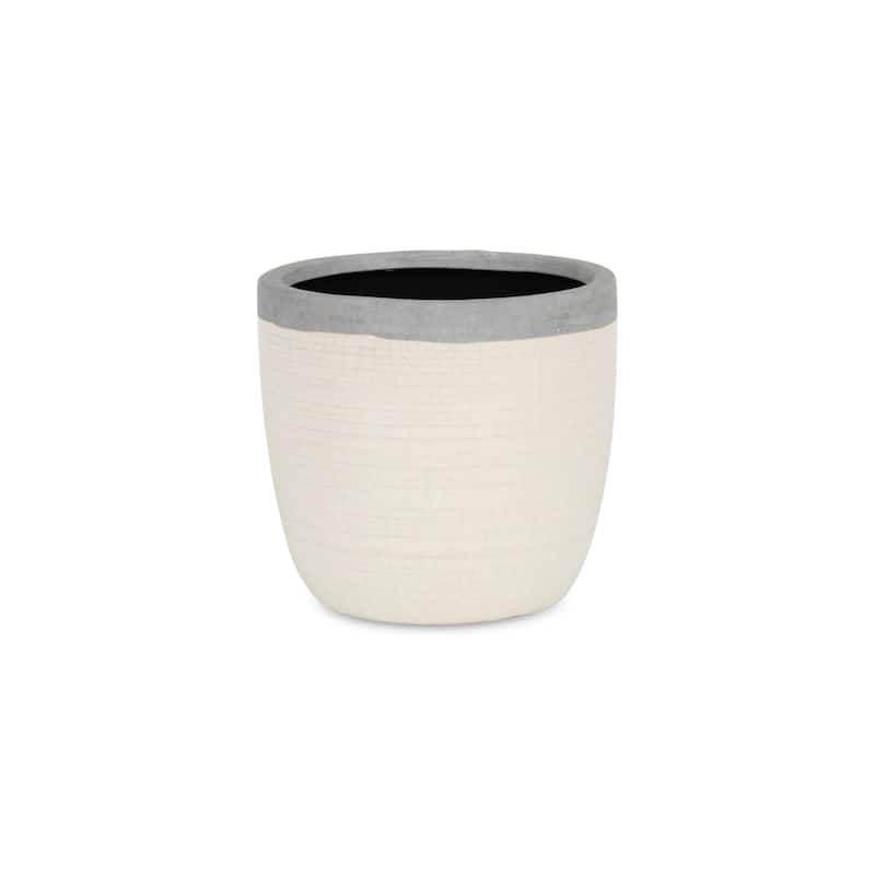 HomeRoots 6" Cream and Gray Crackle Mosaic Ceramic Indoor Outdoor Round Pot Planter