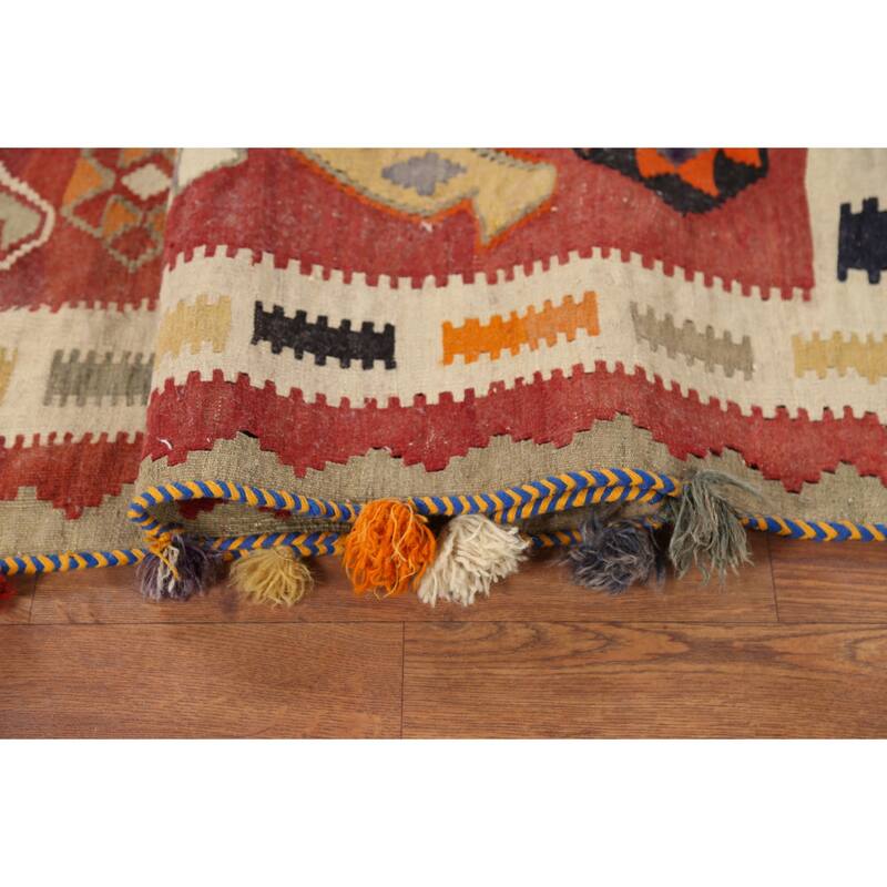 Vegetable Dye Kilim Qashqai Persian Antique Wool Carpet - 5'1"x 8'8"