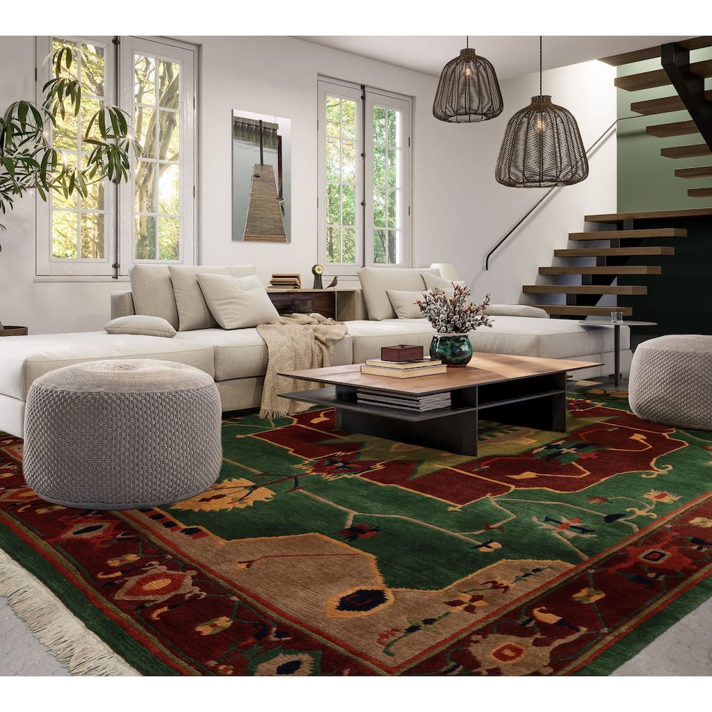 8x9'10'' Hand Knotted Wool Green Tibetan Art Plush Pile Tufenkian Rug - 8' x 9' 10''