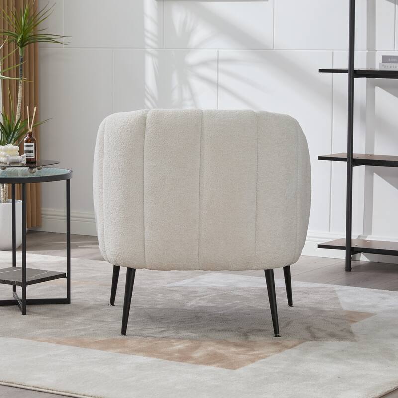 Modern Upholstered Vanity Barrel Accent Chair with Metal Legs, Lounge Chair Single Sofa Round Leisure Armchair