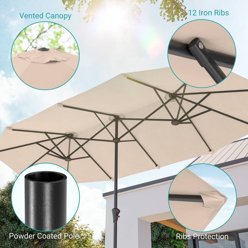 BONOSUKI 13 x 7.2Ft Double-Sided Patio Umbrella with Large Canopy Outdoor Table Umbrella for Garden and pool, Navy Blue