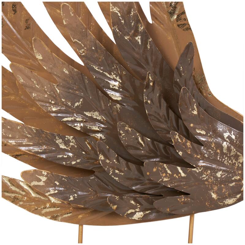 Gold Metal Wing Bird Decorative Sculpture with Gold Foil Accents and Stands (Set of 2)