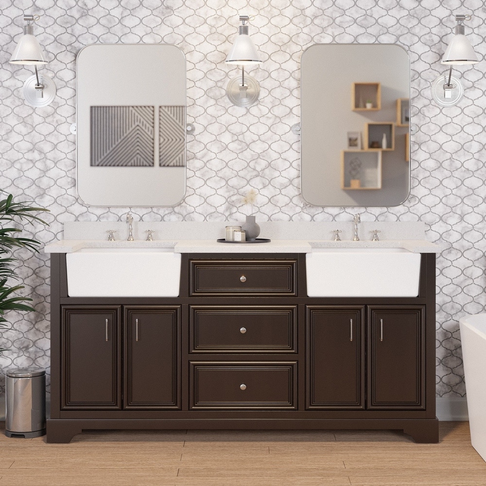 KitchenBathCollection Zelda 72" Double Farmhouse Vanity with Quartz Top
