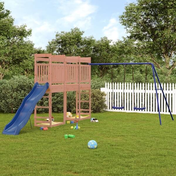slide 2 of 18, vidaXL Swing Set Outdoor Backyard Wooden Playground Equipment for Kids Age 3-8 123.6" x 210.6" x 81.5" Douglas