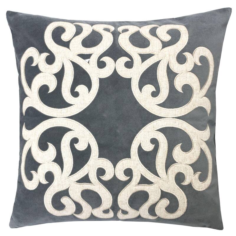 Vintage Vine Pattern Throw Pillow with Velvet Cover 20x20 Inches - Grey