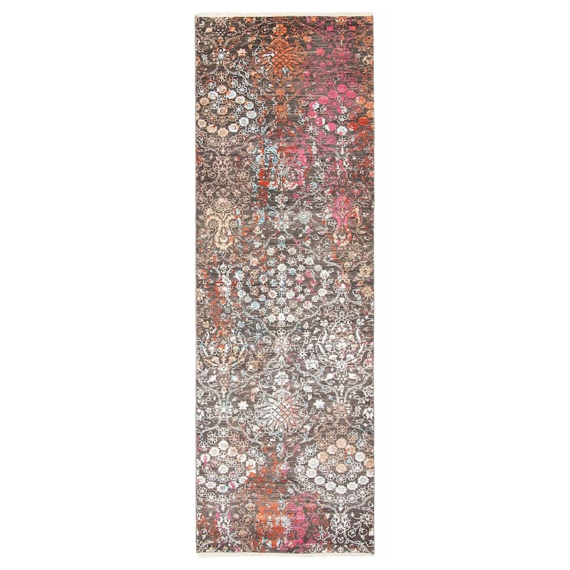 ECARPETGALLERY Hand-knotted Heritage Grey Silk, Wool Rug - 2' 7" x 8' 1" - Grey - 2' 7" x 8' 1" - Runner