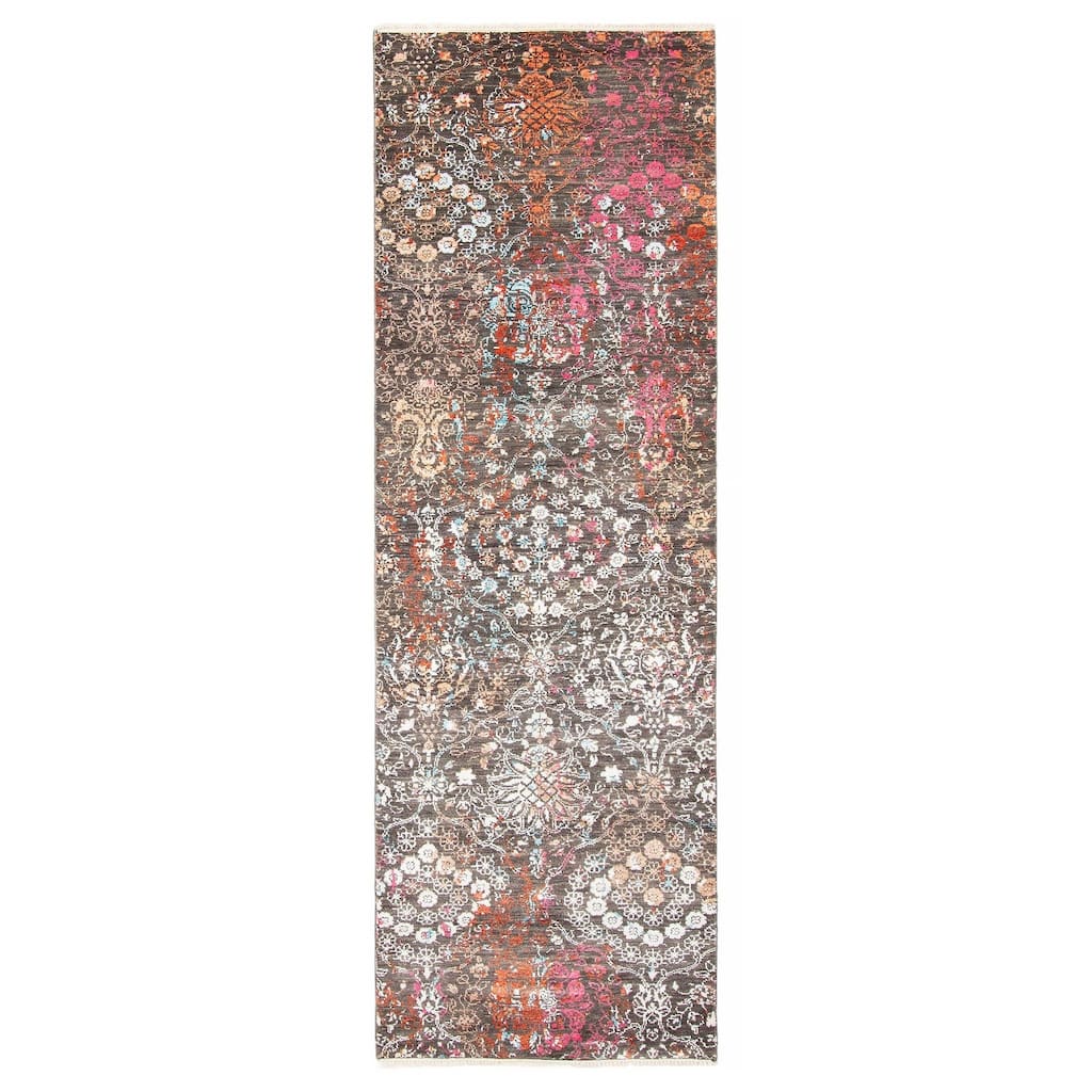 ECARPETGALLERY Hand-knotted Heritage Grey Silk, Wool Rug - 2' 7" x 8' 1"