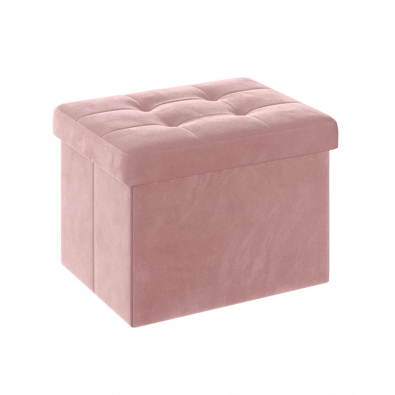 Velvet Foldable Storage Ottoman with Padded Seat and Hidden Compartment for Living Room or Entryway - 12.2 x 16.1 x 12.2 Inches - Jelly Pink