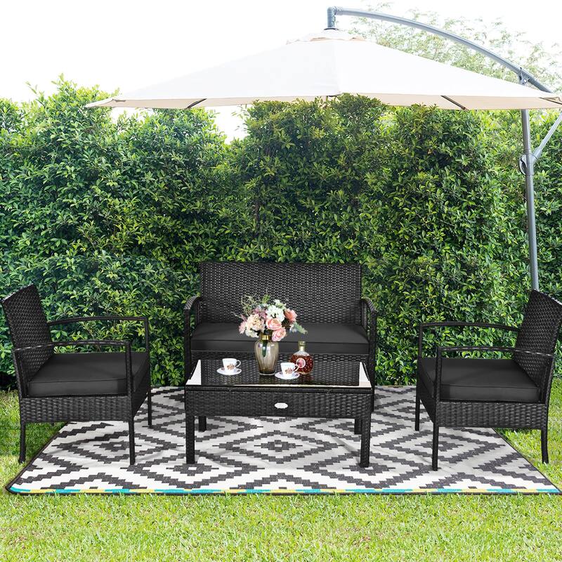 Gymax Set Of 4 Outdoor Patio Rattan Furniture Set Cushioned Sofa