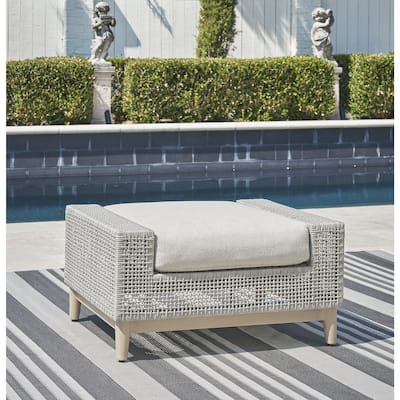Signature Design by Ashley Seton Creek Gray Outdoor Ottoman with Cushion - 35.13" W x 24.5" D x 19" H