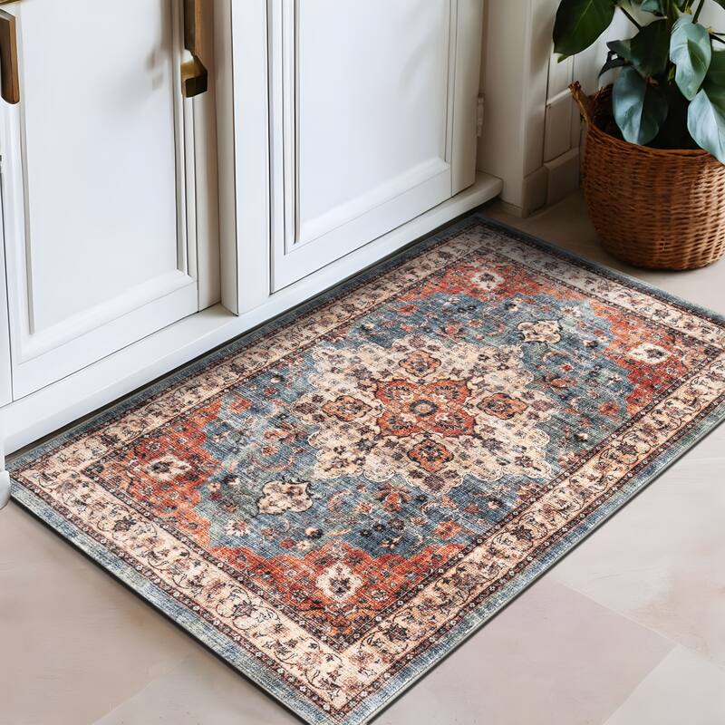 World Rug Gallery Traditional Distressed Washable Non Slip Area Rug - 2'x3'
